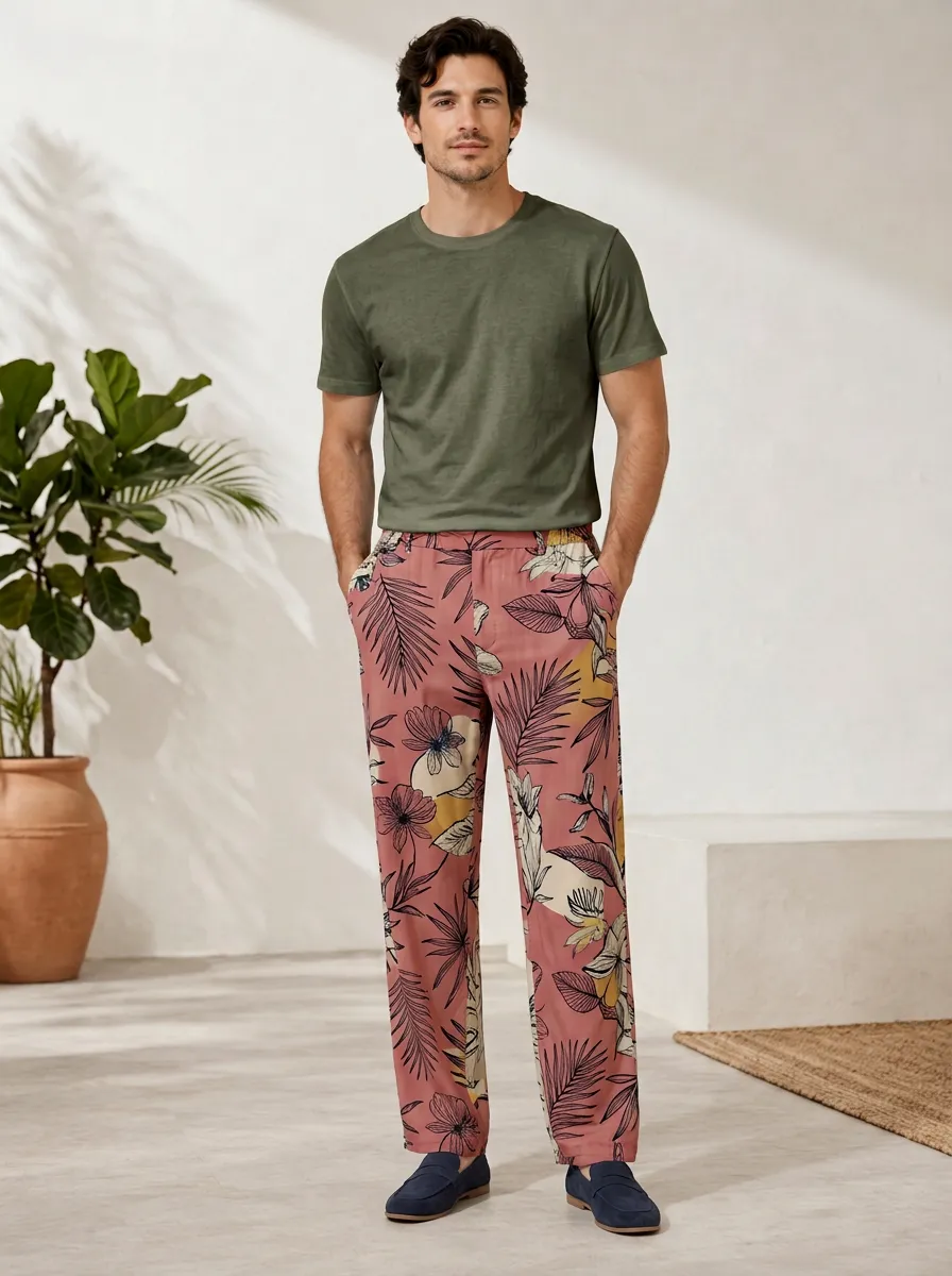Men's Palm Leaf Floral Printed Pants