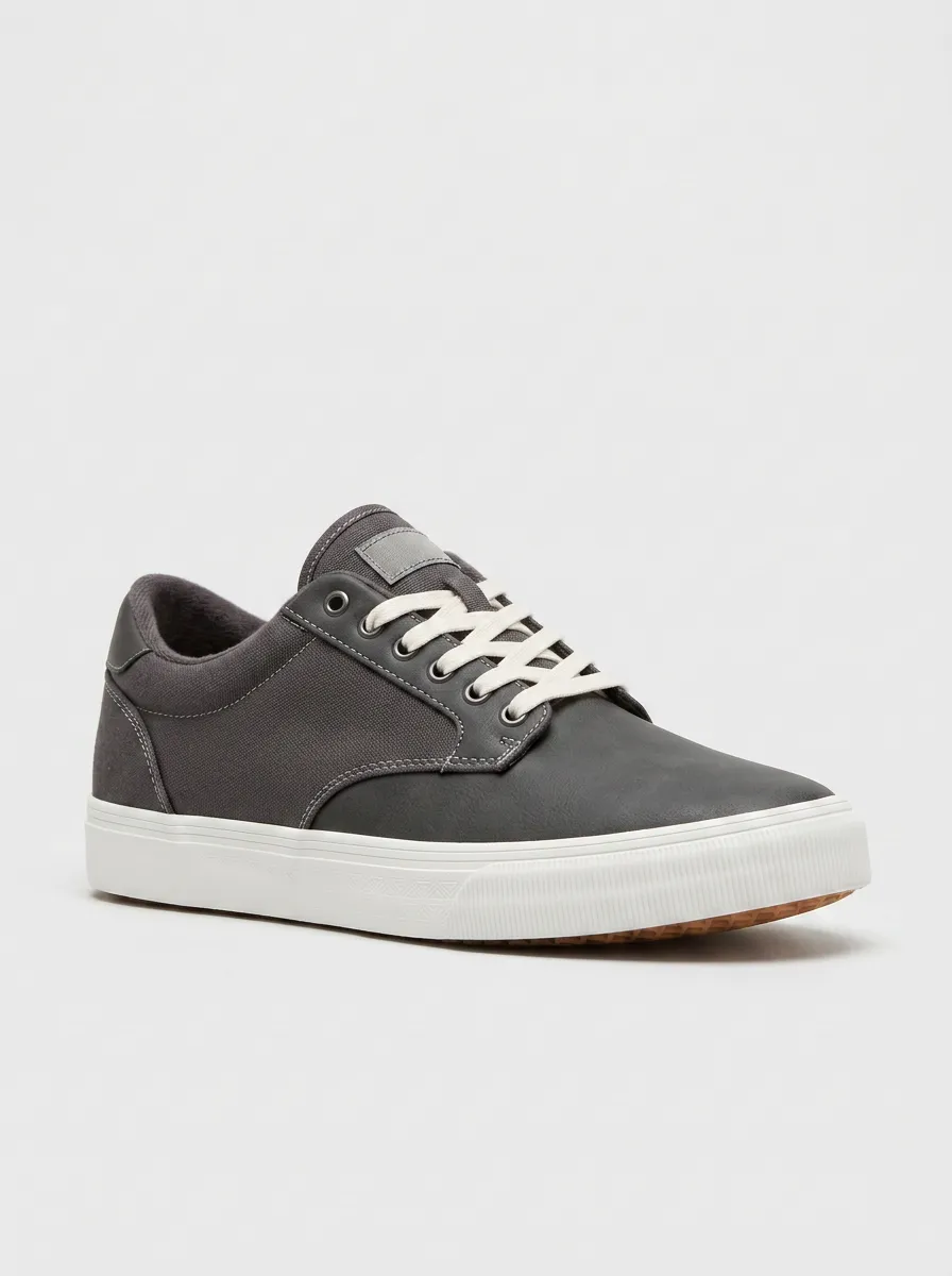 Canvas Leather-Panel Mixed-Media Men's Canvas Casual Sneakers