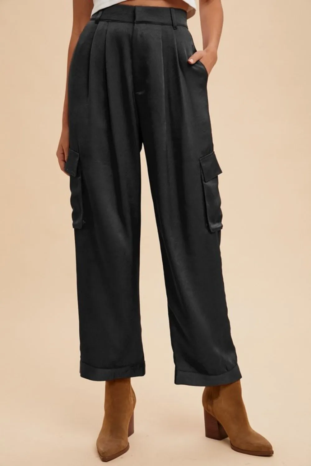 Wear Wide Leg Cargo Satin Pants