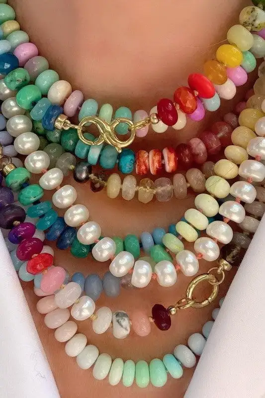 Natural Stone Glass Bead Necklace