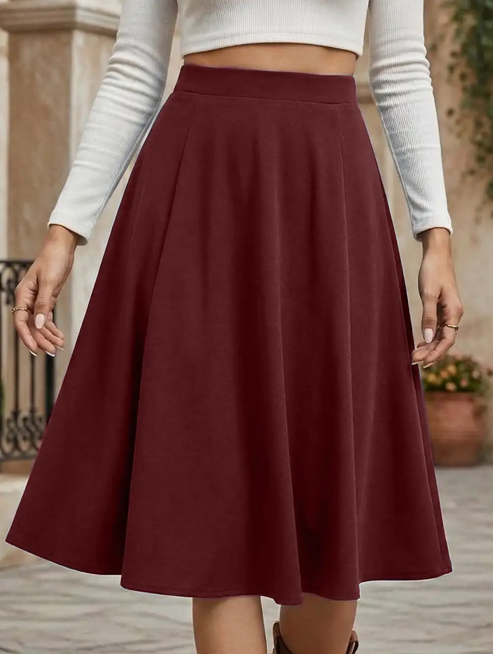 High Waist Pleated Midi Skirt
