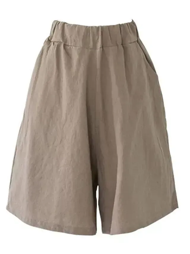 Women's Wide Leg Shorts Burmuda Shorts Linen Black Red Navy Blue Fashion Casual Daily Side Pockets Wide Leg Knee Length Comfort Solid Color M L XL 2XL 3XL