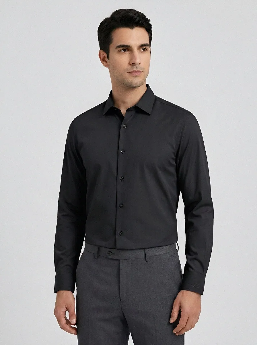 Men's Non-Iron Cotton Minimalist Mountain Logo Printed Shirt