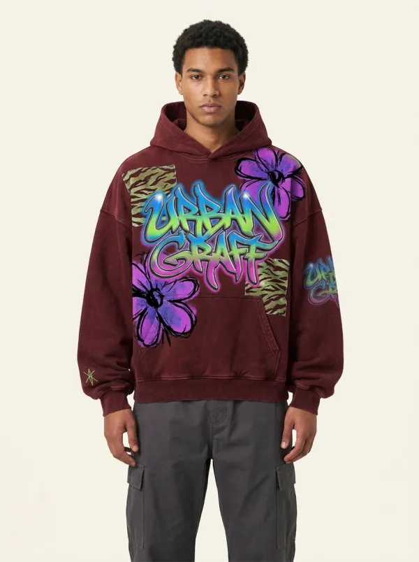 Unisex Urban Graffiti Floral Zebra Graphic Hoodie