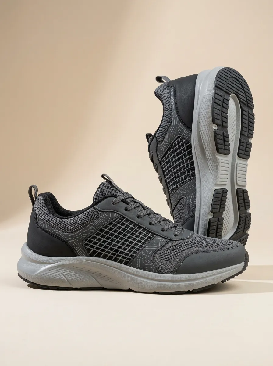 Men's Casual Sporty Topographic Grid Print Sneakers