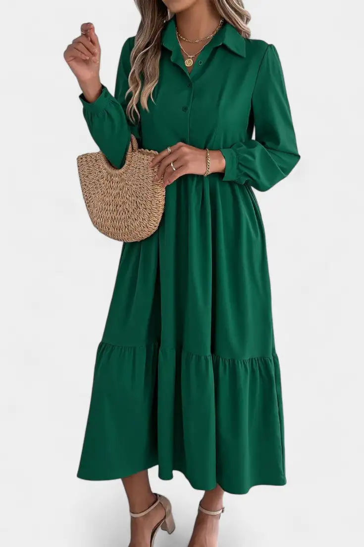 Shirt-Style Long-Sleeve Maxi Dress