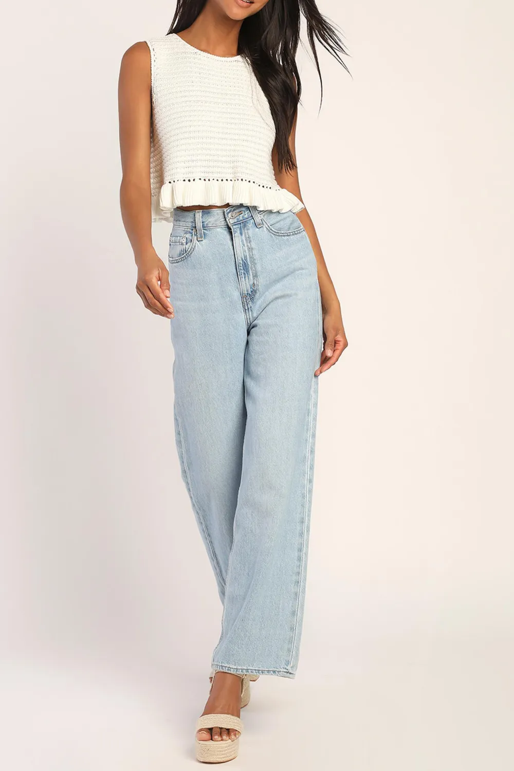 Cropped Ruffled Sweater Tank