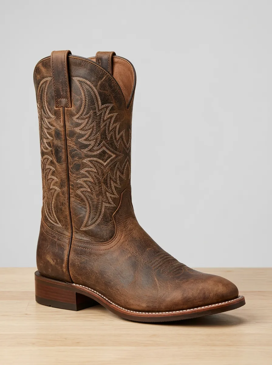 Open-Range Embroidered Distressed Leather-Look Edit Men's Western Cowboy Boots