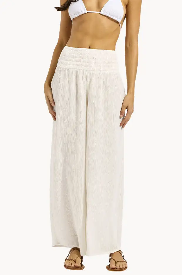 Shirred Waist Relaxed Pants