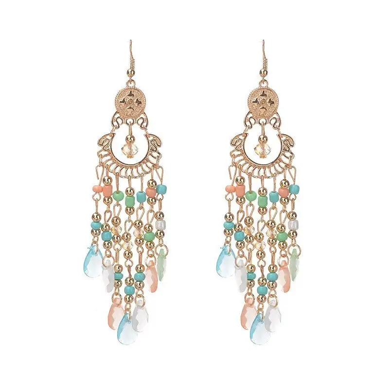 Statement Beaded Tassel Drop Earrings