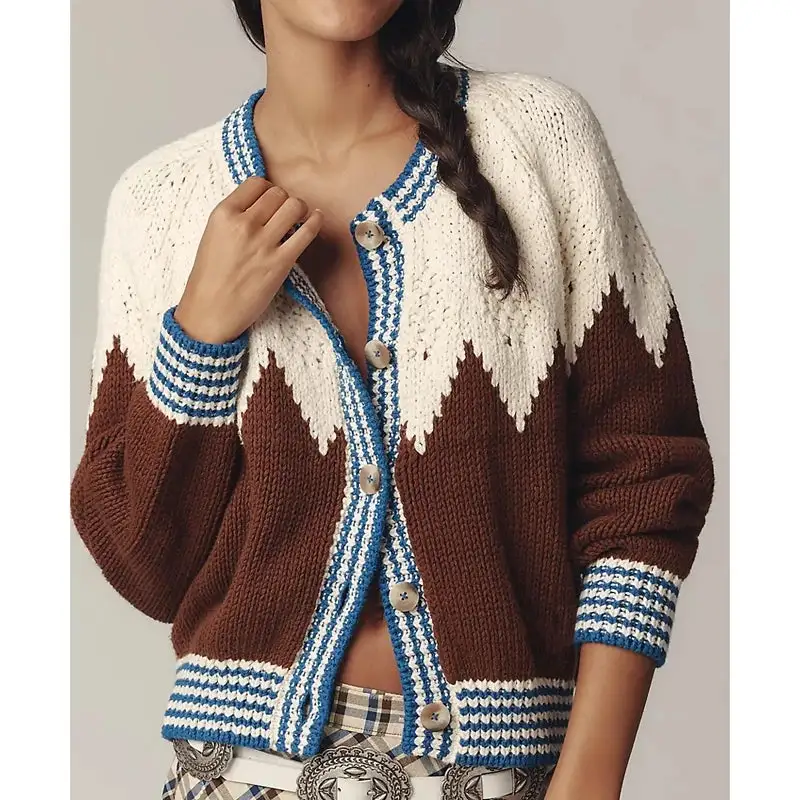 And Pattern Button Up Cardigan