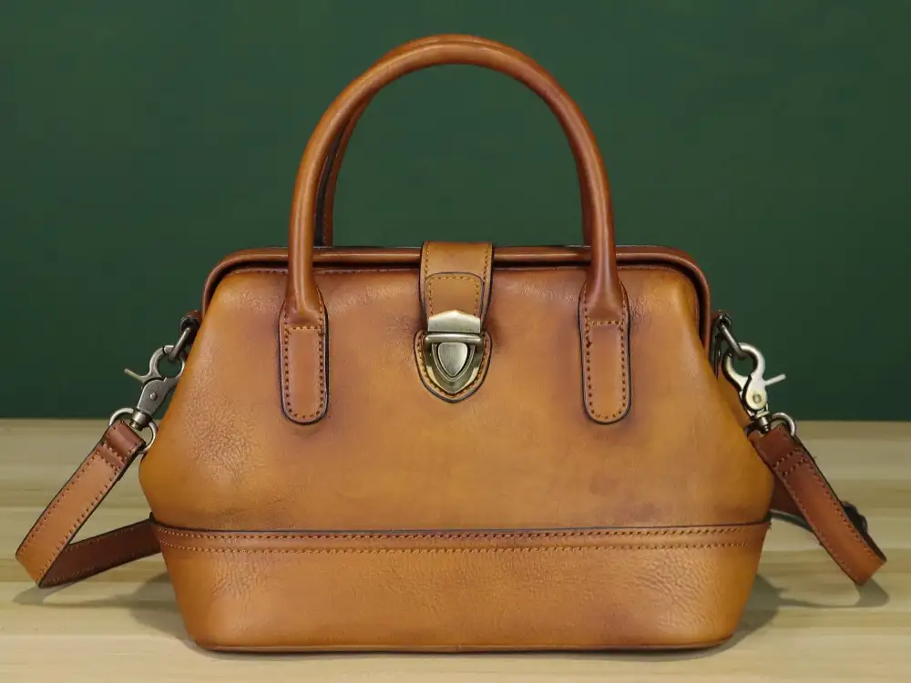 Vintage Leather Satchel Crossbody Handbag