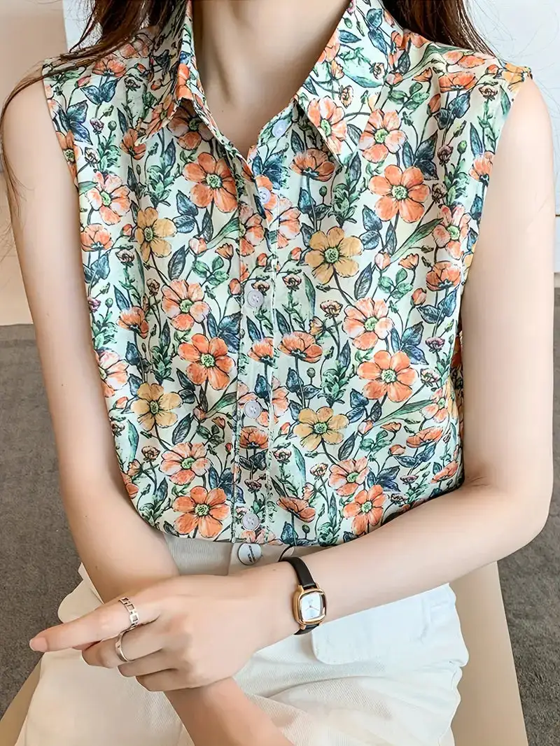 Floral Top With Sleeveless