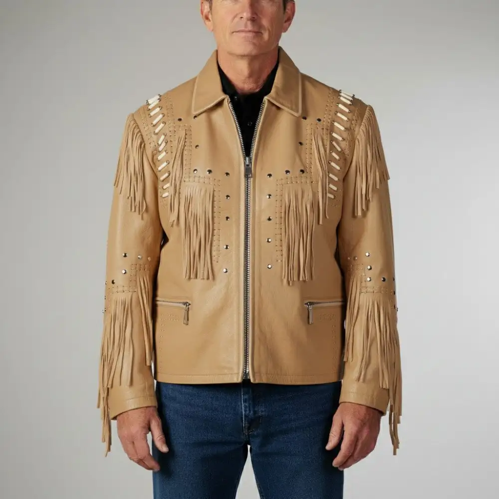 Classic Leather Biker Western Fringe Jacket