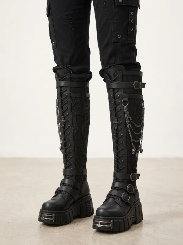 Darkwear Skull Rose Chain Style Women's Gothic Platform Boots