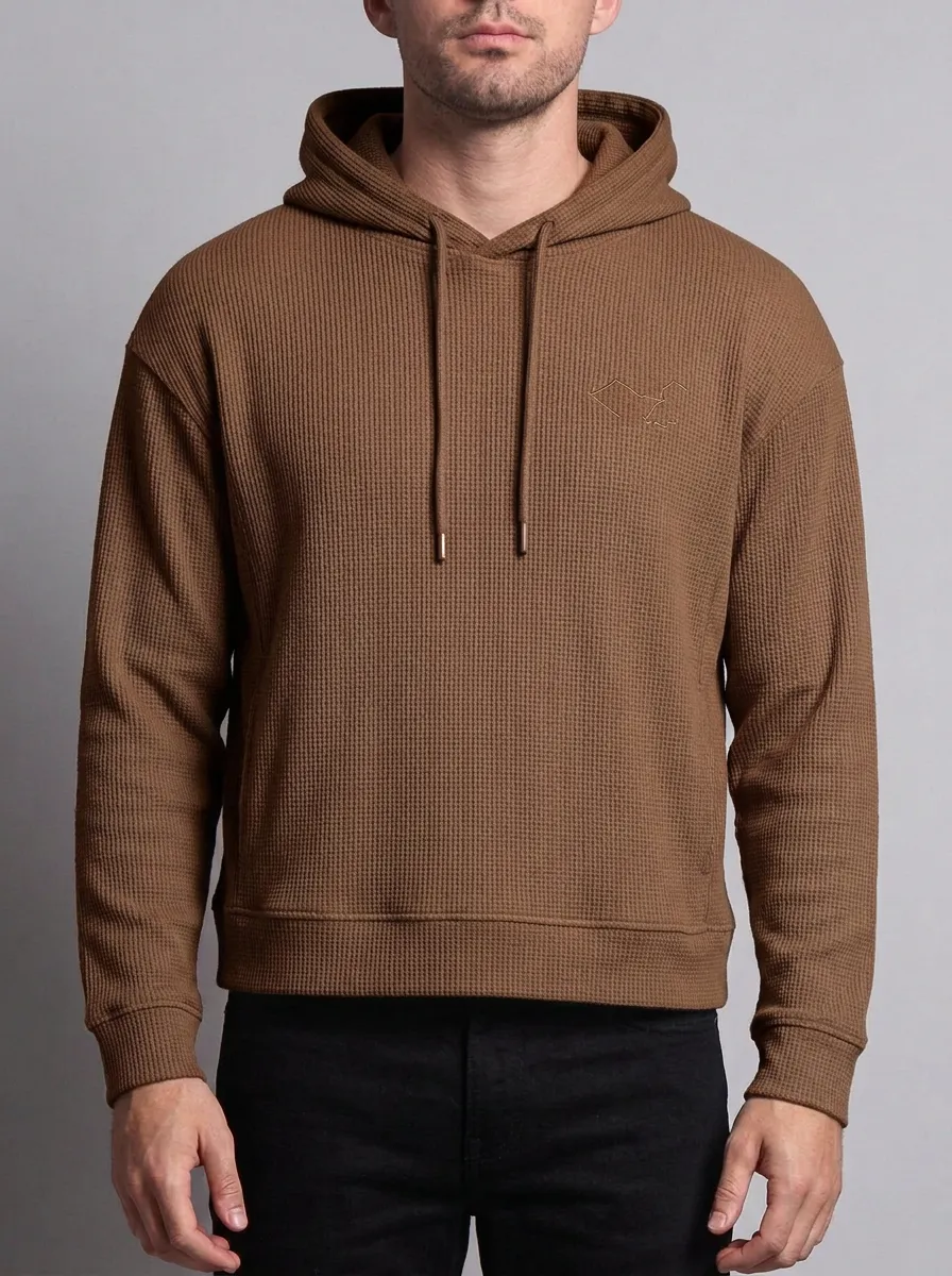 Men's Embroidered Waffle-Knit Pullover Hoodie