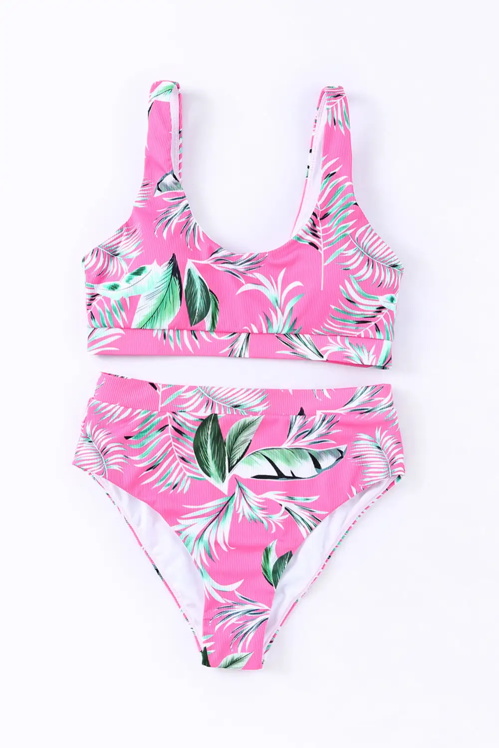 Swimwear Floral Bodycom Party Bikinis Scoop Neck Tropical Ribbed High Waist Bikini