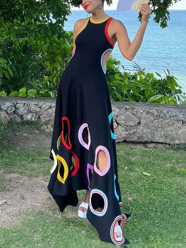 Hollow Neck Maxi Dress