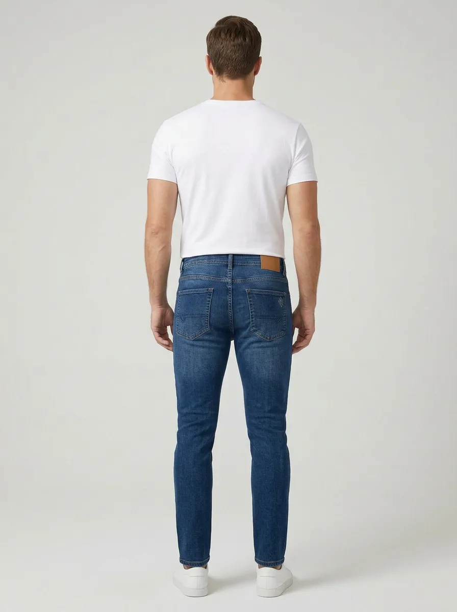 Men's Casual Fashion Slim Fit Washed Blue Stretch Jeans