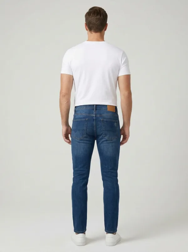 Men's Casual Fashion Slim Fit Washed Blue Stretch Jeans