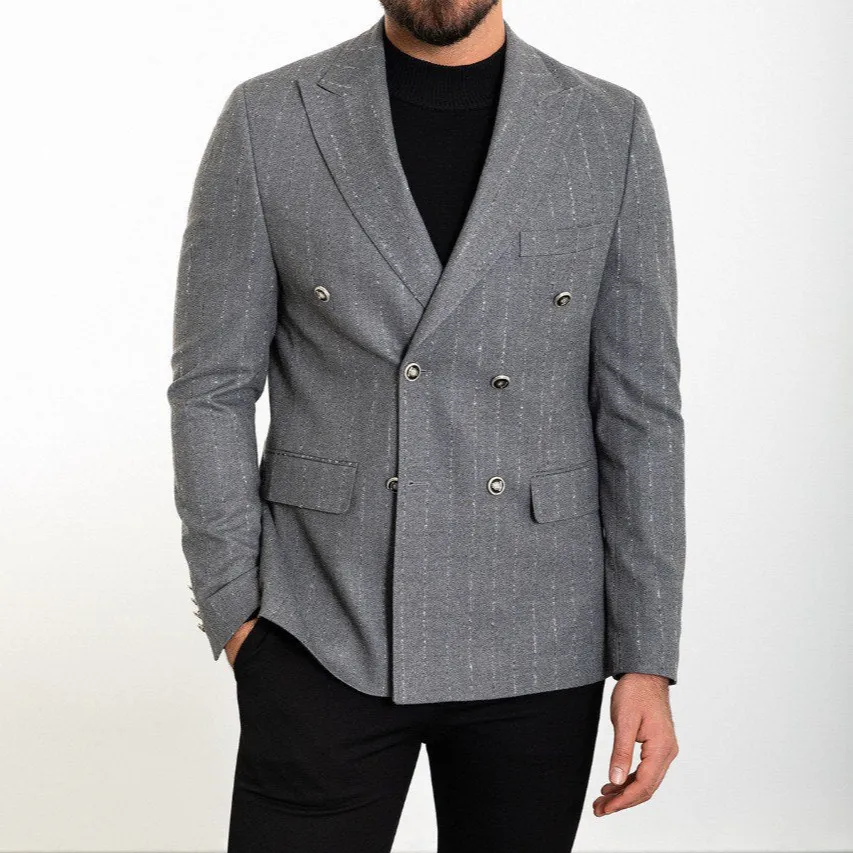 Classic Slim Fit Double Breasted Striped Blazer