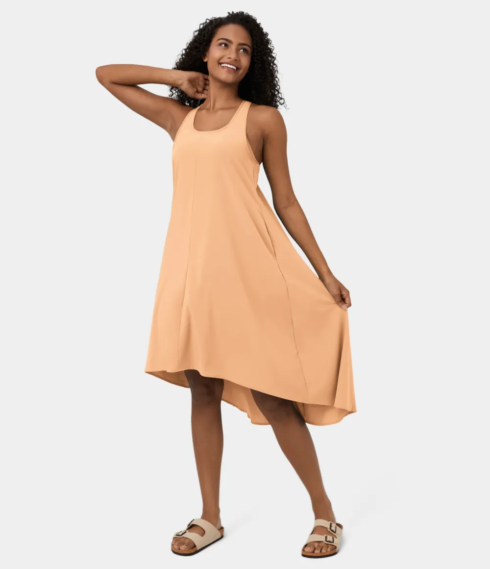 Breezeful Backless Racerback Side Pocket High Low Flowy Midi Quick Dry Casual Dress