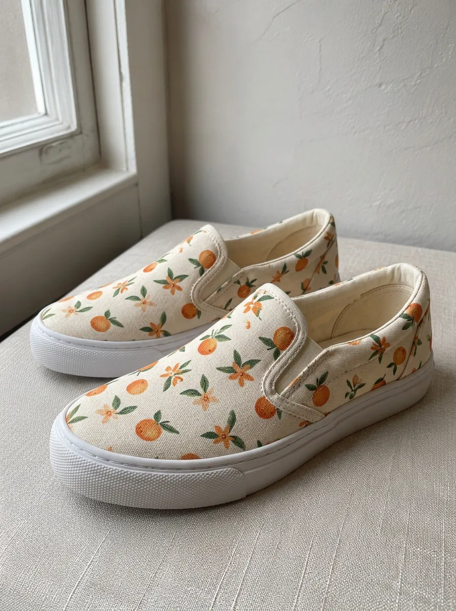 Women's Fruit Lover Orange Blossom Printed Canvas Slip-on Shoes