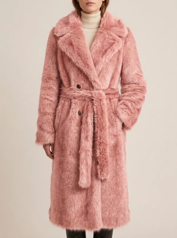 Button Front Faux Fur Belted Coat