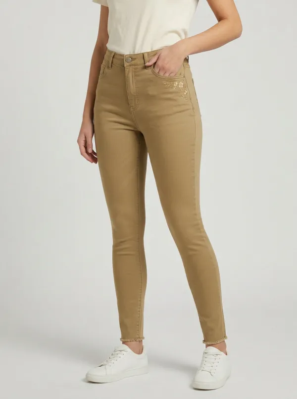 Women's Floral Embroidery High-Waist Printed Slim Jeans