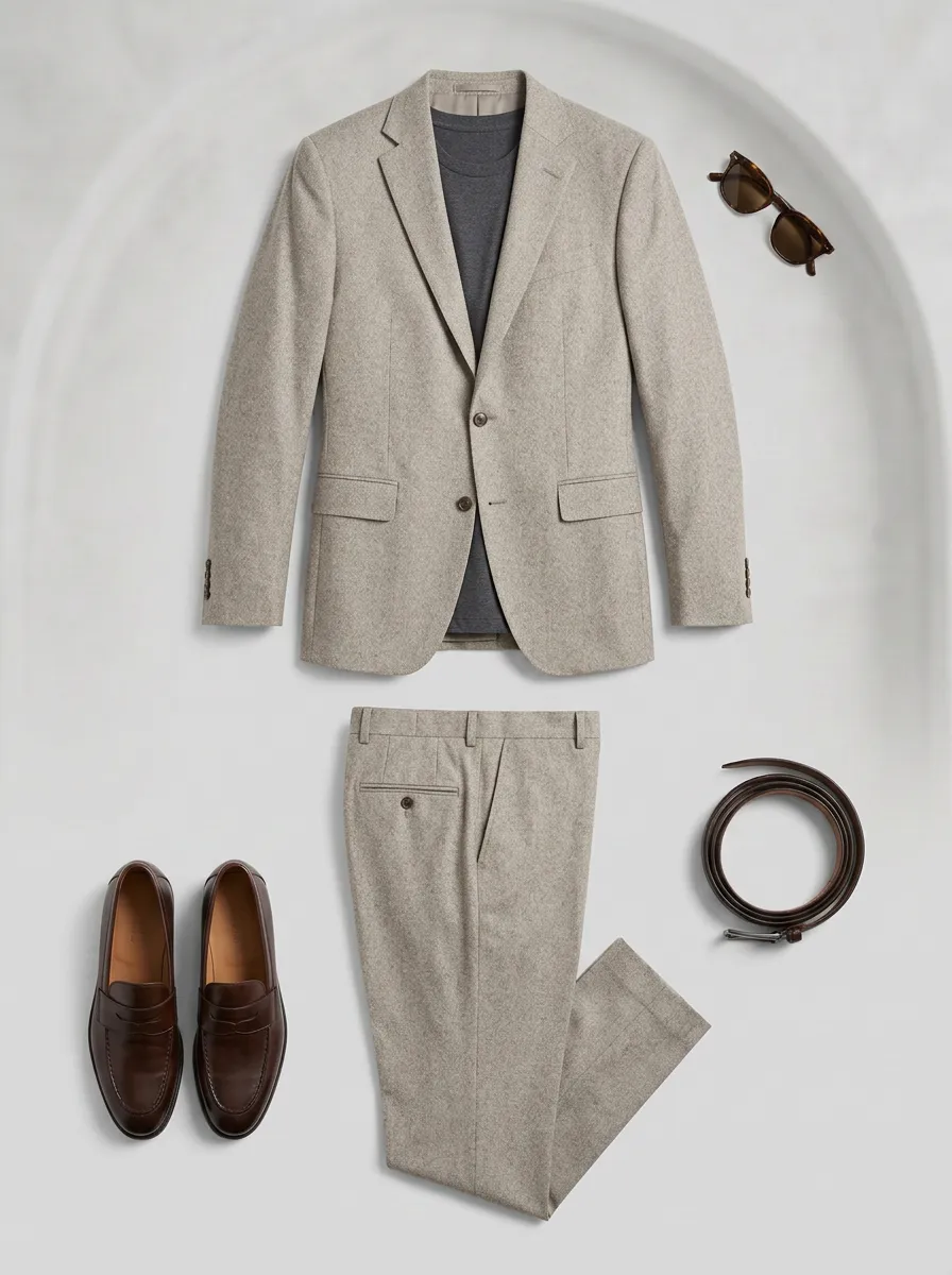 Notch-Lapel Two-Button Textured Regular-Fit Men's Two-Piece Suit Set