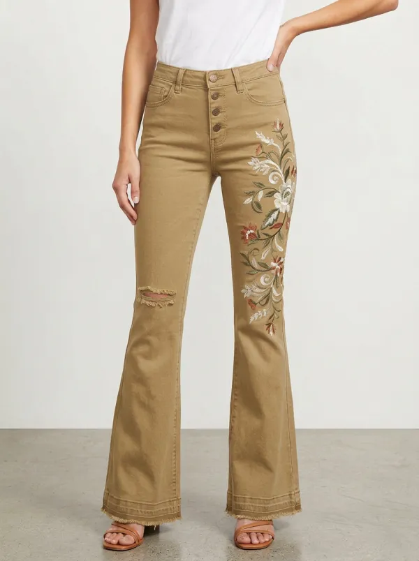 Women's Medium Wash Embroidered Flare Jeans