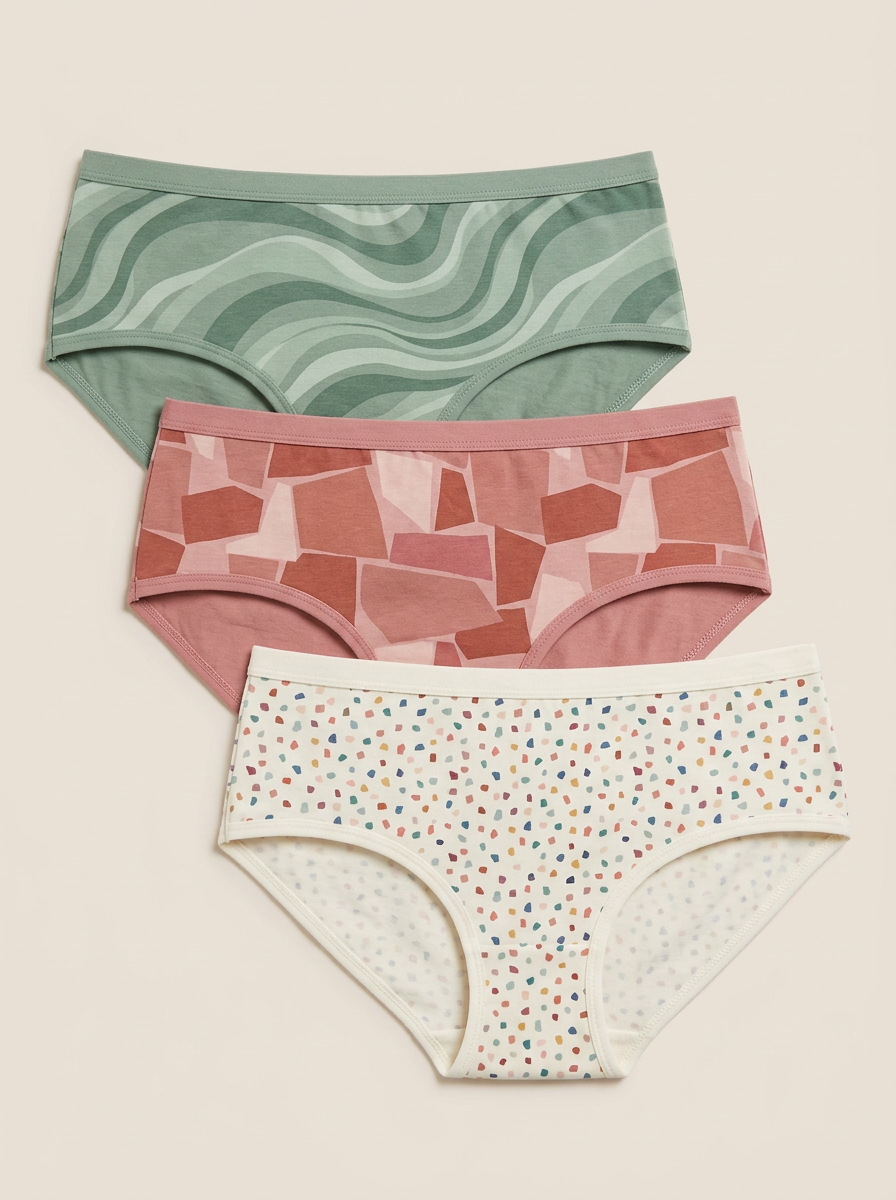 Women's Geometric Abstract Pattern Three-Pack Wave Briefs