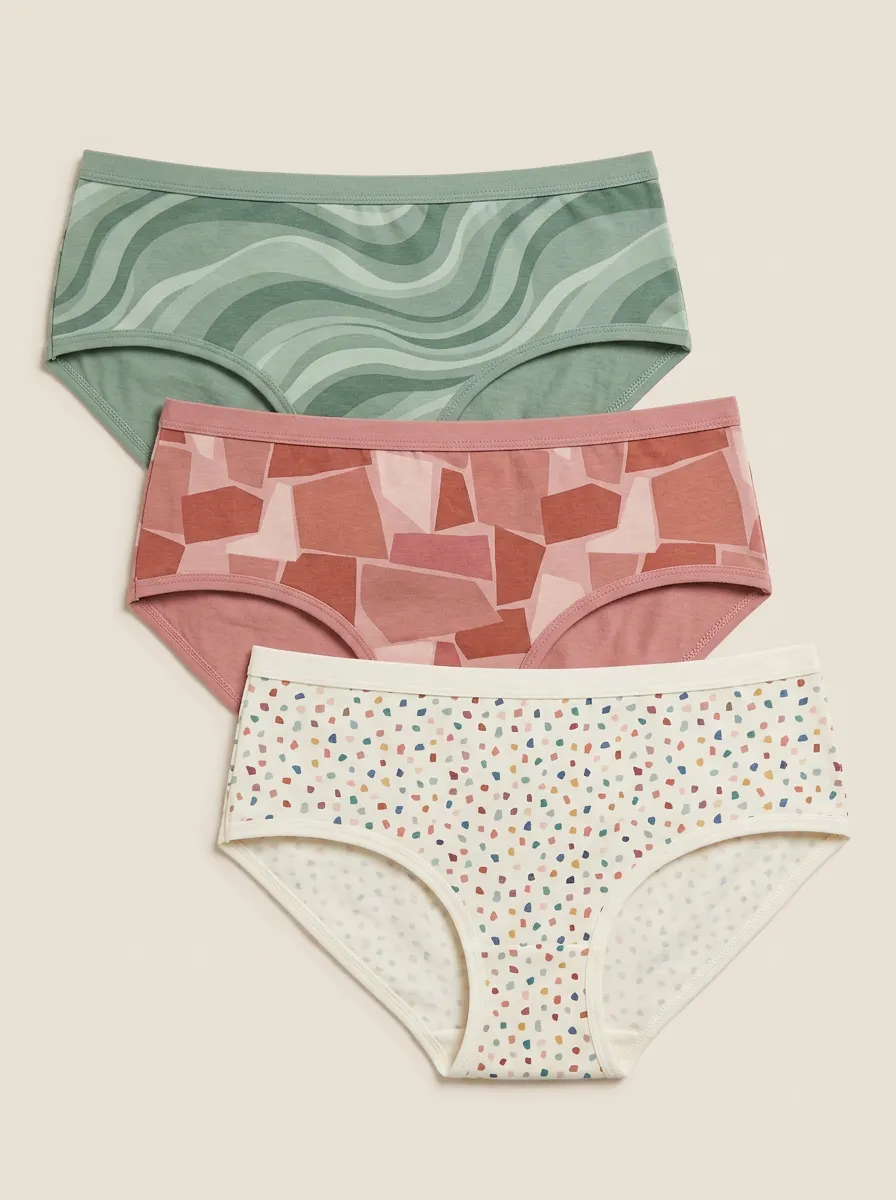 Women's Geometric Abstract Pattern Three-Pack Wave Briefs