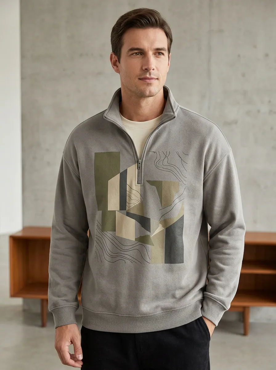 Everyday Half-Zip Geometric Abstract Men's Half-Zip Sweatshirt
