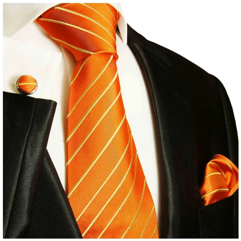 Polished Silk Striped Men's Necktie With Pocket Square and Cufflinks