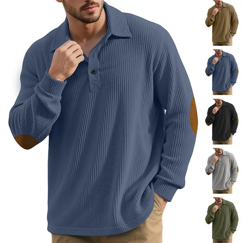 Everyday Ribbed Button Placket Spread Collar Polo Shirt