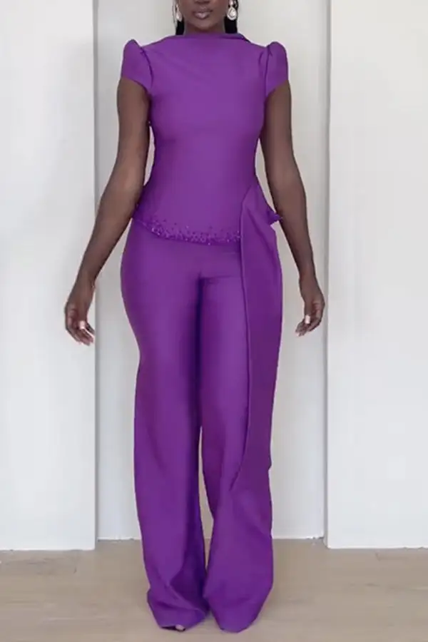 Mock Neck Short Sleeve Slim-Fit Pant Set