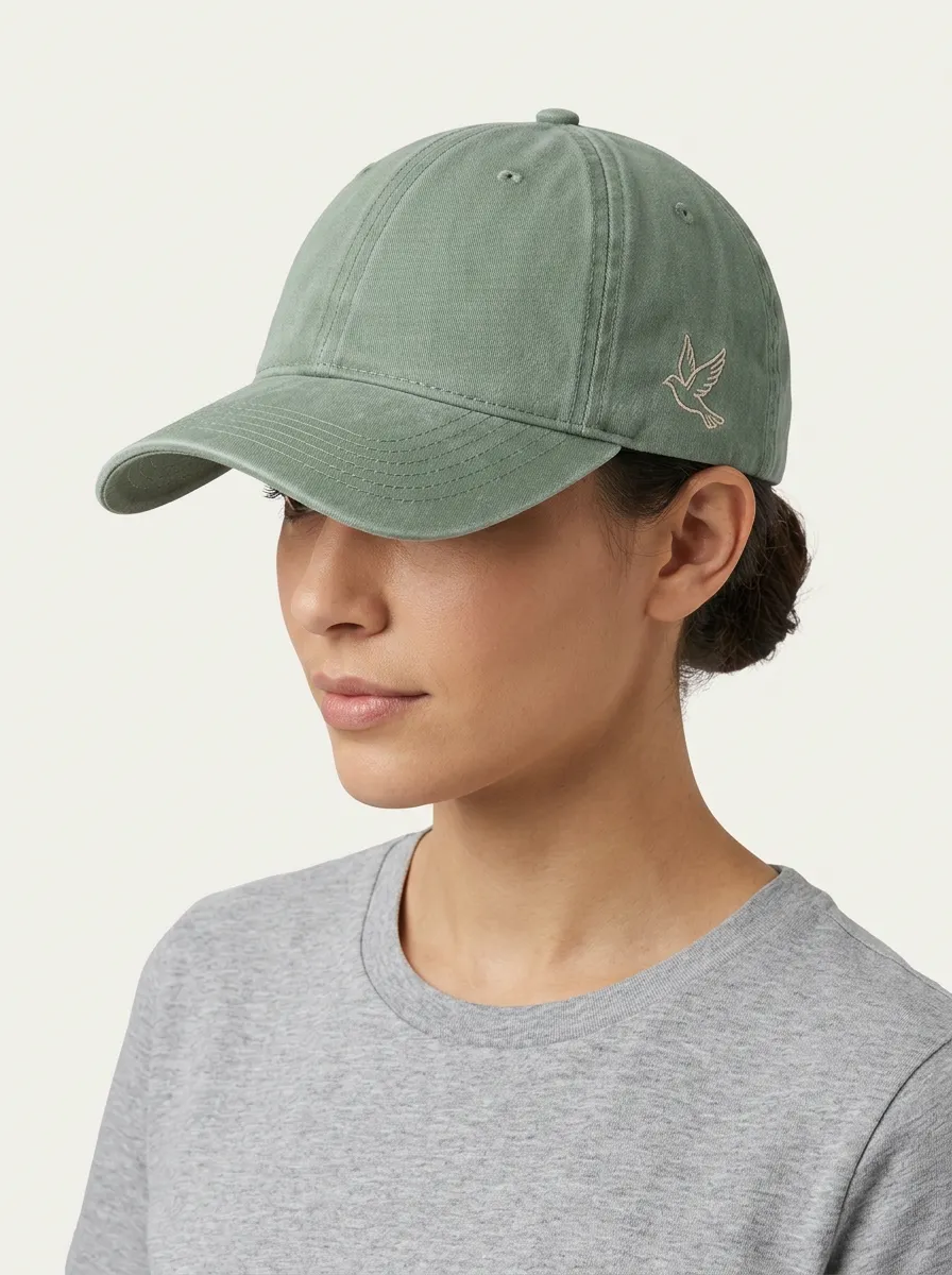Unisex Minimalist Dove Bird Embroidered Washed Cotton Baseball Cap