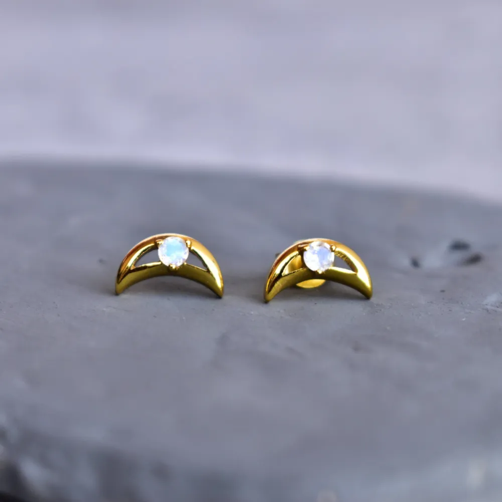Crescent Moonstone Stud Earrings