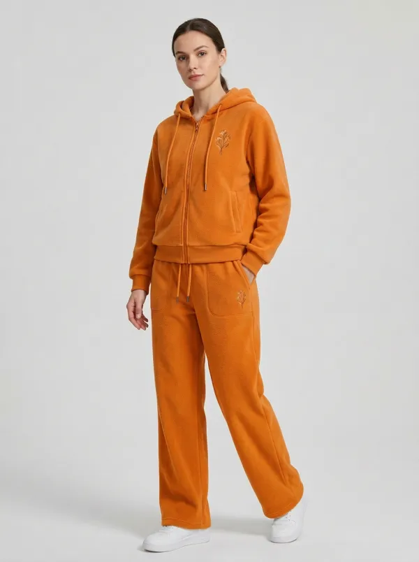 Women's Embroidered Fleece Zip-Up Hoodie And Pant Set