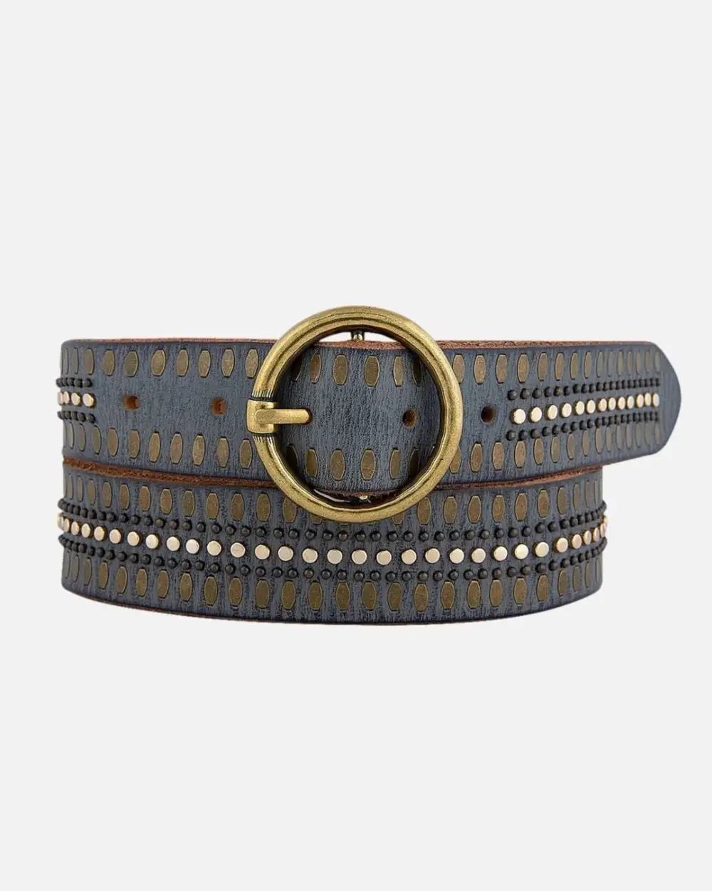Studded Leather Waist Belt With Round Buckle