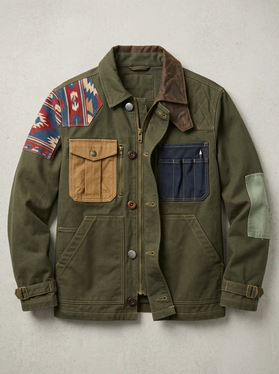 Men's Western Style Aztec Patchwork Printed Jacket