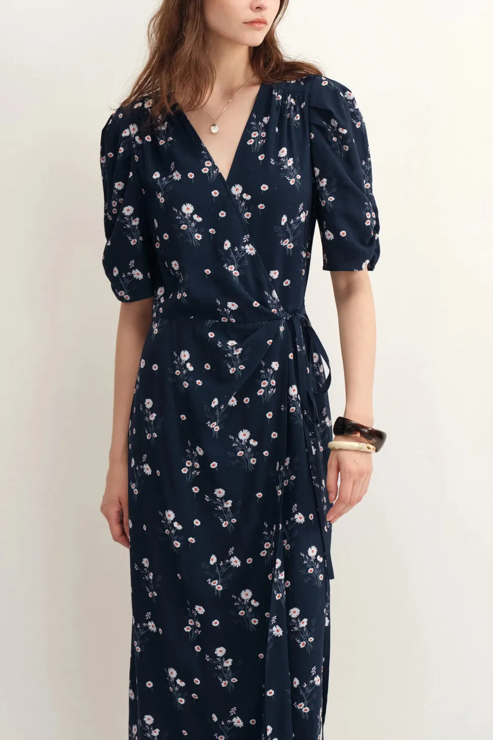 Wrap Floral Lyocell Midi Dress