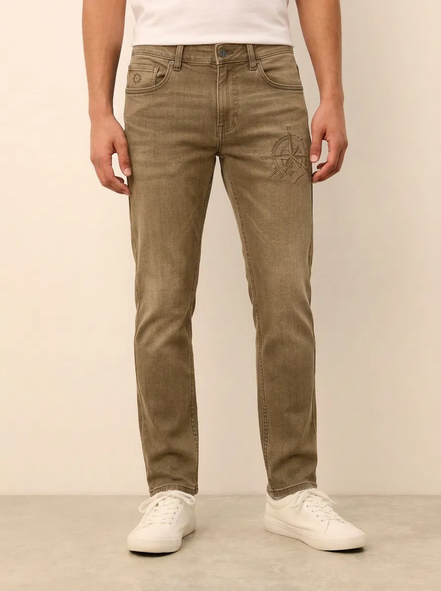 Men's Grey Compass Adventure Graphic Stretch Jeans
