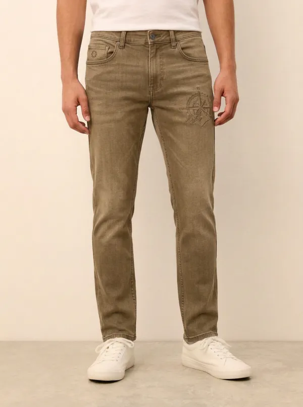 Men's Grey Compass Adventure Graphic Stretch Jeans