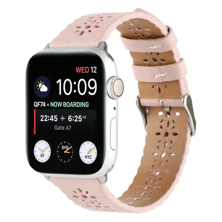Hollow Genuine Leather Watch Band for Watch Series 9 & 8 & 7 41 mm / SE 3 & SE 2 & 6 & SE & 5 & 4 40 mm / 3 & 2 & 1 38 mm - Pink