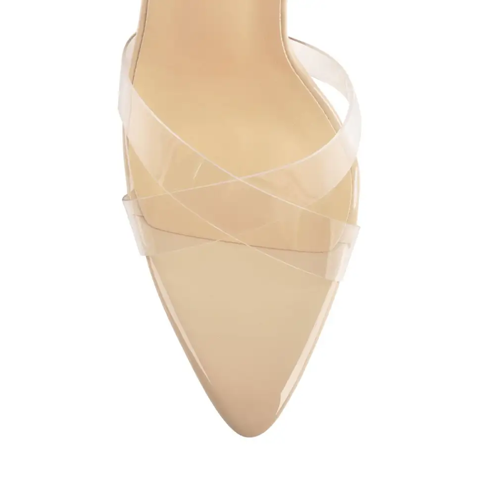 Clear Cross Band Pointed Open Toe High Heel Sandals