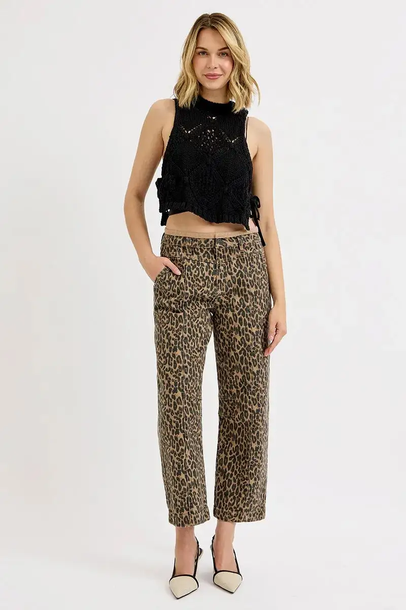 Denim Leopard Print High Rise Mid Rise Jeans