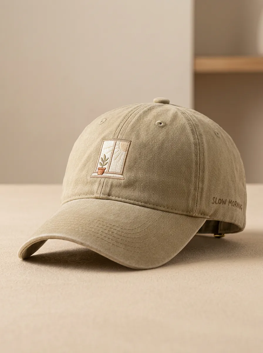 Refined Slow-Morning Window-Motif Embroidered Unisex Baseball Cap