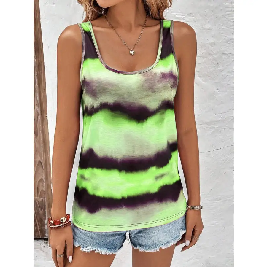 Tie Dye Scoop Neck Wide Strap Tank